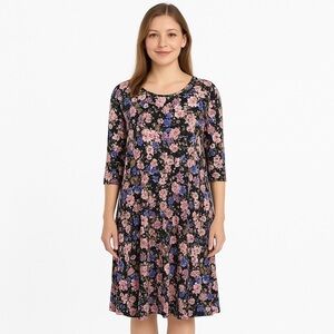 Les Ami’s Floral Cottage Core Dress Black & Pink Size L | 3312